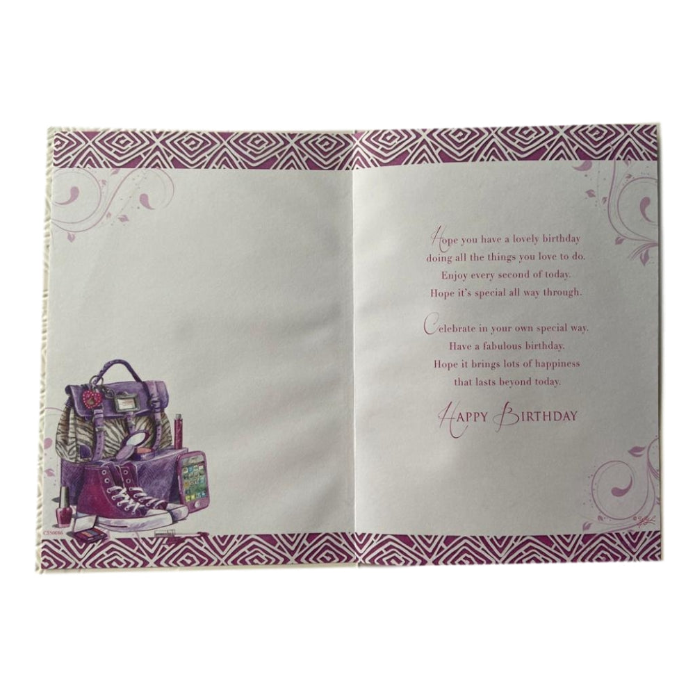 Open Female Celebrity Styled Silver Foil Finished Birthday Card