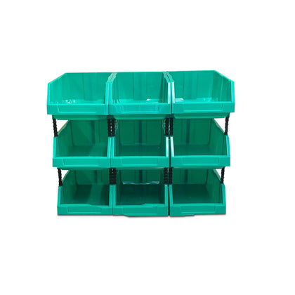 Stackable Green Storage Pick Bin with Riser Stands 400x245x154mm