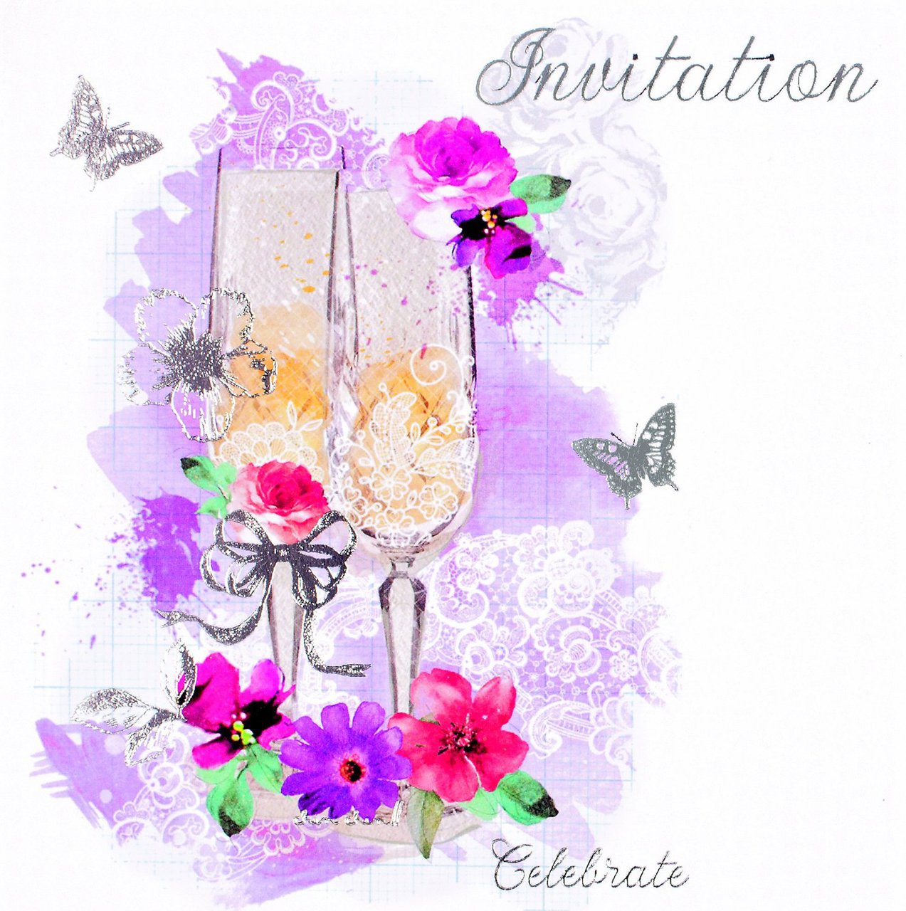 Pack of 6 Open Invitation Cards with Envelope - Majestic Flower Design