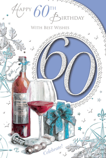 Happy 60th Birthday Wine Bottle Design Open Male Celebrity Style Card