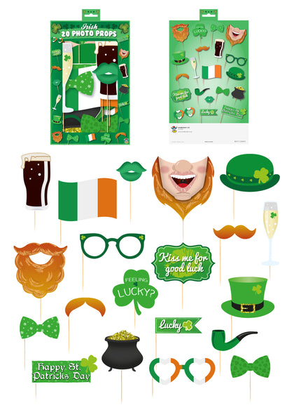Pack of 20 St. Patrick's Day Assorted Designs Photo Booth Props with Sticks