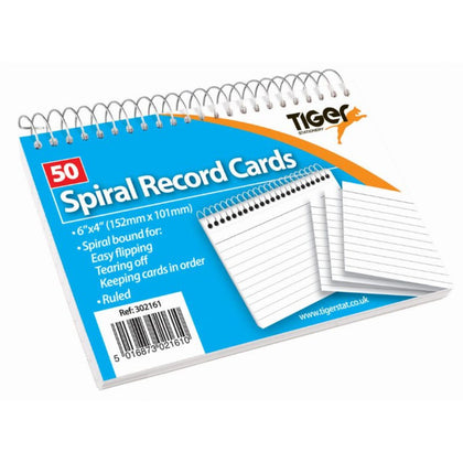 Pack of 50 Sheet of White Spiral Ruled Record Cards 6
