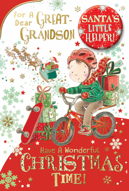For a Dear Great Grandson Santa's Little Helper Christmas Card