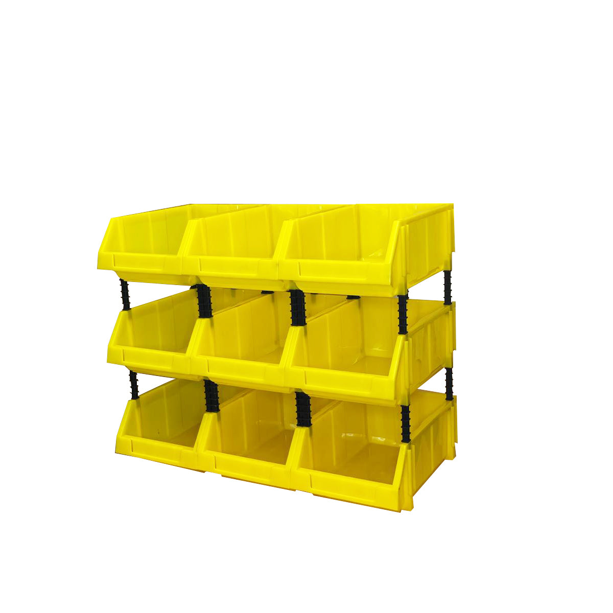 Set of 30 Stackable Yellow Storage Pick Bin with Riser Stands 400x245x154mm