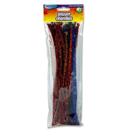 Pack of 42 Glitter Chenille Pipe Cleaners by Crafty Bitz
