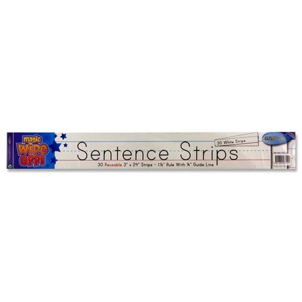 Pack of 30 Wipe-off Reusable 3"x24" White Sentence Strips by Clever Kidz