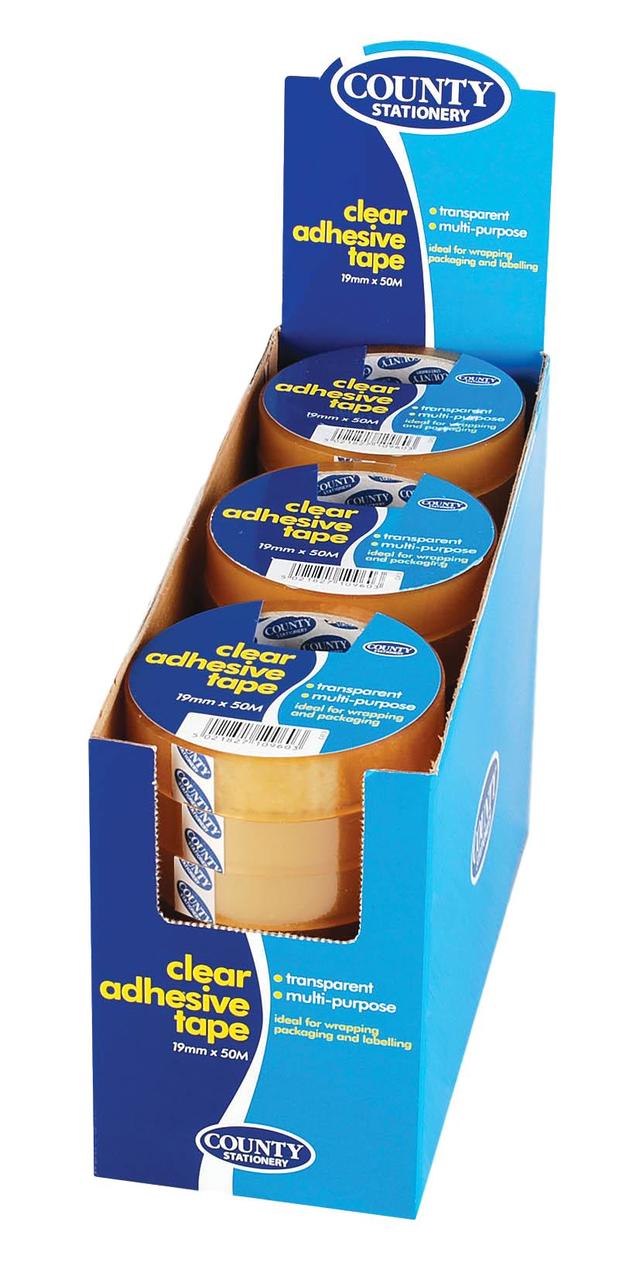 Pack of 12 Clear Adhesive Tape 19mm x 50M