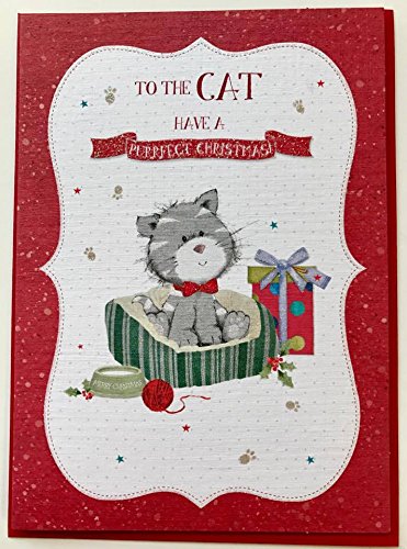 To The Cat Cute Glitter Finish Christmas Greeting Card