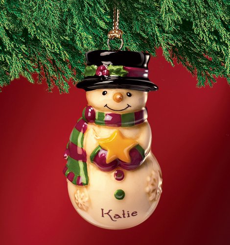 Mini Ceramic Personalized Snowman Ornament-Katie