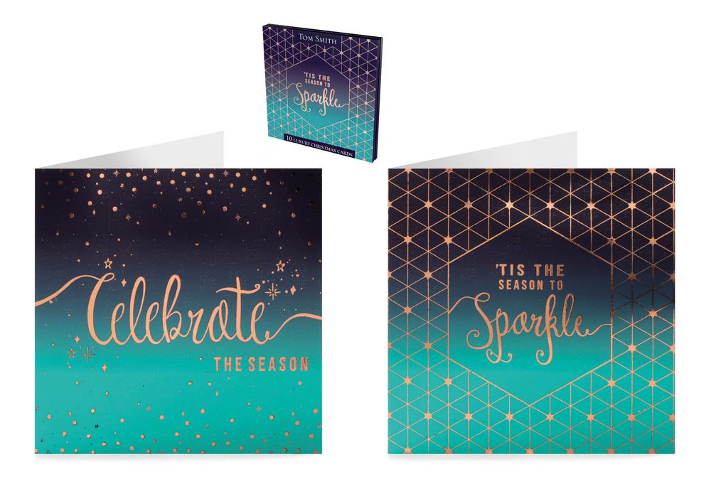 Pack of 12 Luxury Celebrate and Sparkle Design Christmas Greeting Cards {DC}