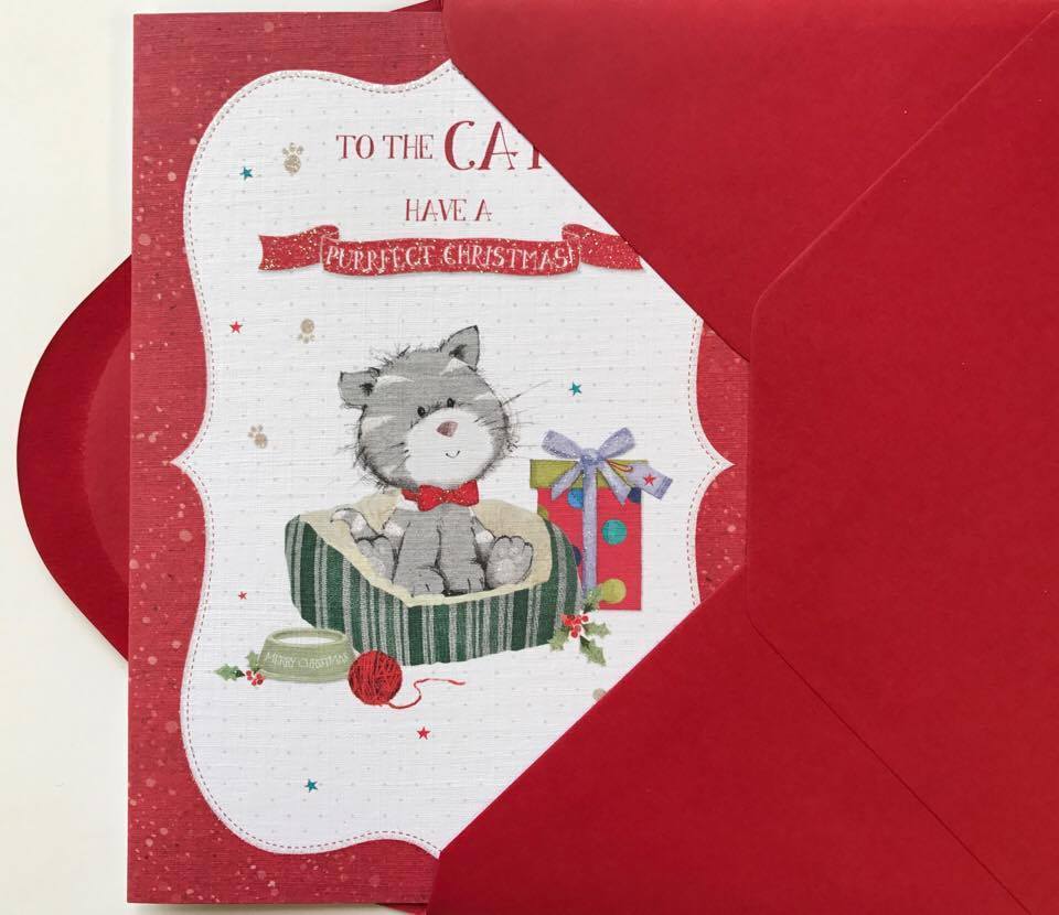 To The Cat Cute Glitter Finish Christmas Greeting Card