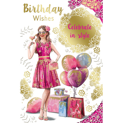 Birthday Wishes Celebrate in Style Open Female Stylish Girl Design Celebrity Style Greeting Card
