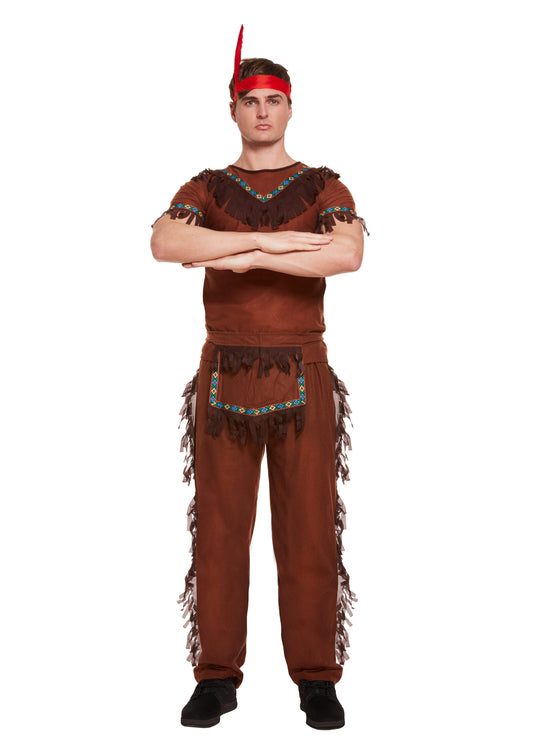 Adult Red Indian Fancy Dress Costume