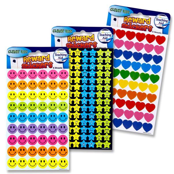 Clever Kidz 6 Sheets Reward Stickers 3 Assorted