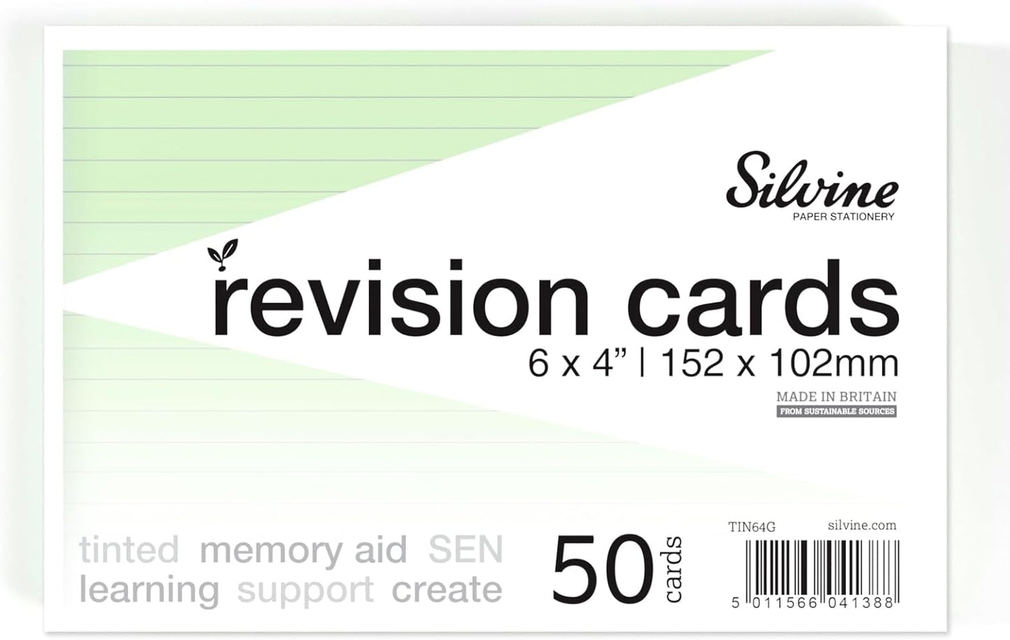 Pack of 50 6x4" SEN Green Lined Dyslexia Record Cards