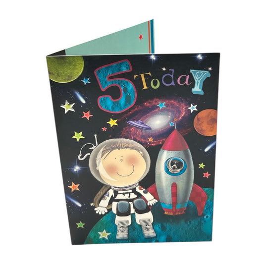 Age 5 Male Juvenile Space Scene Birthday Card