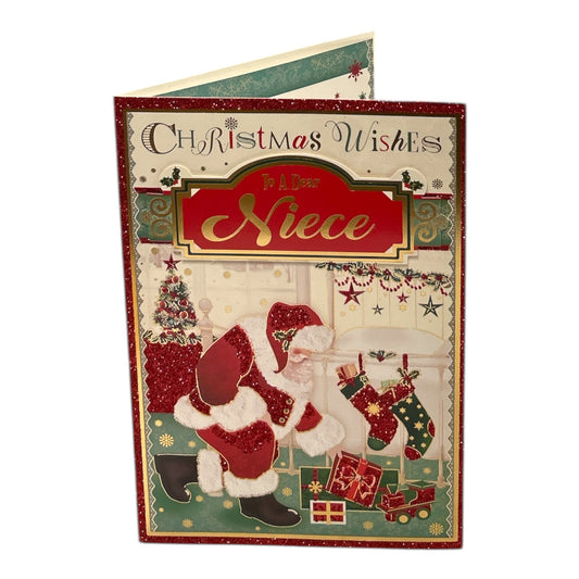 To a Dear Niece Glitter Finished Santa Design Christmas Card