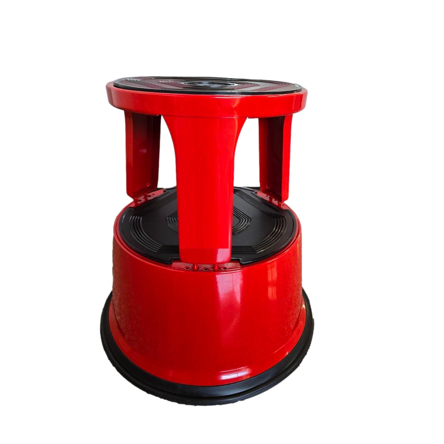 Red Metal Rolling Kick Step Stool with 150kg Capacity