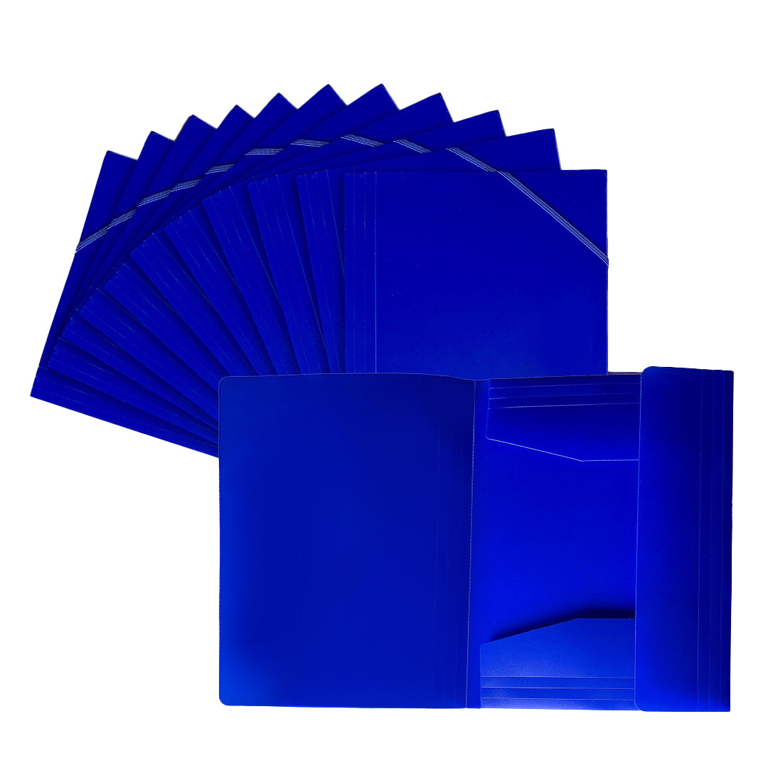 Pack of 12 A4 Blue 3 Flap Folders with Elasticated Closure