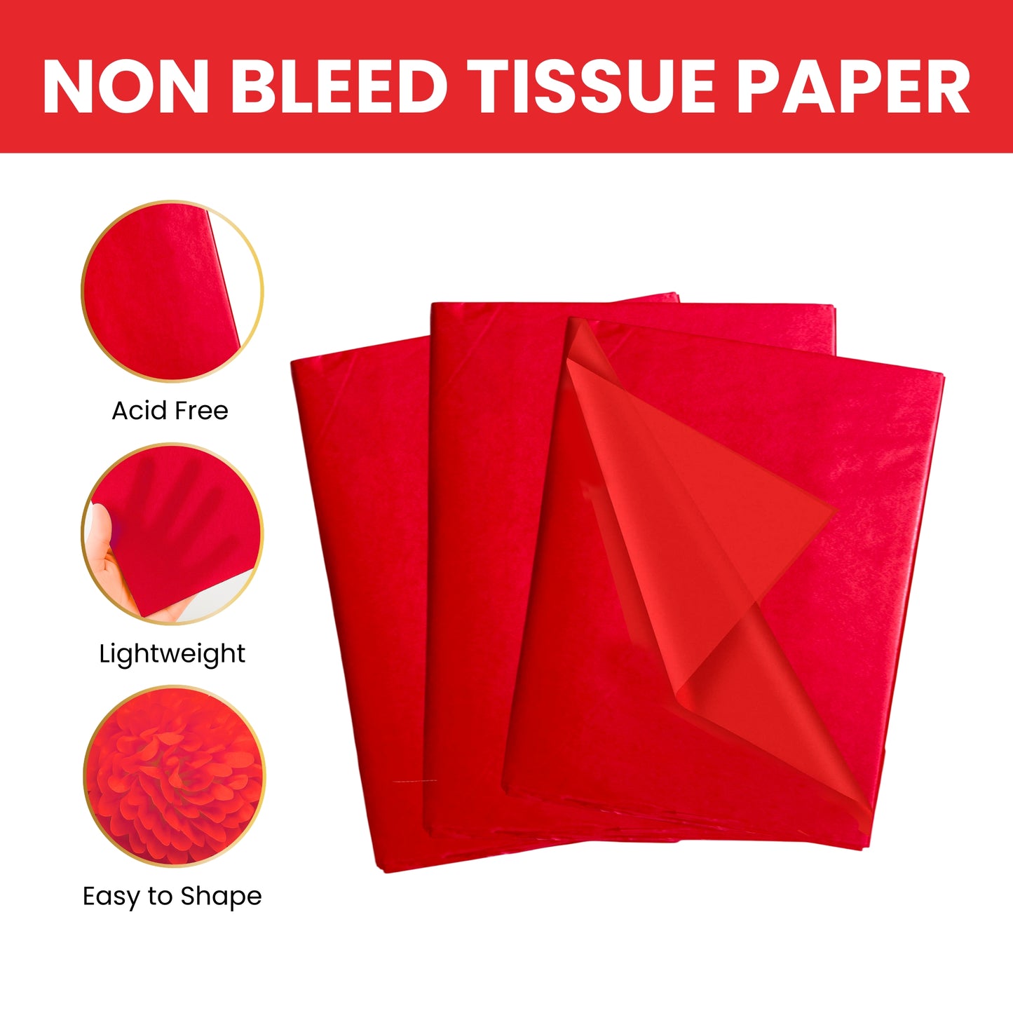 Pack of 30 Red Acid Free 50 x 70cm Tissue Paper Sheets