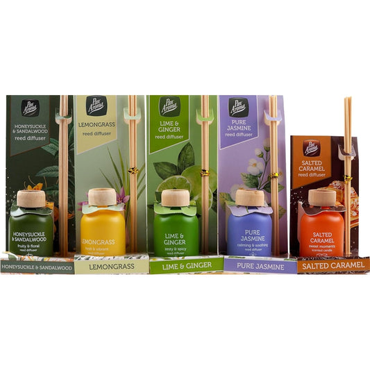 Set of 5 Pan Aroma Reed Diffusers - Sandalwood, Caramel, Lemongrass, Lime, Jasmine