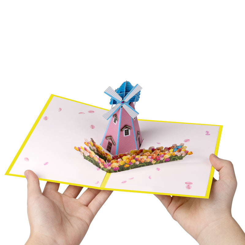Rustic Charm Floral Windmill 3D Pop Up Greeting Card