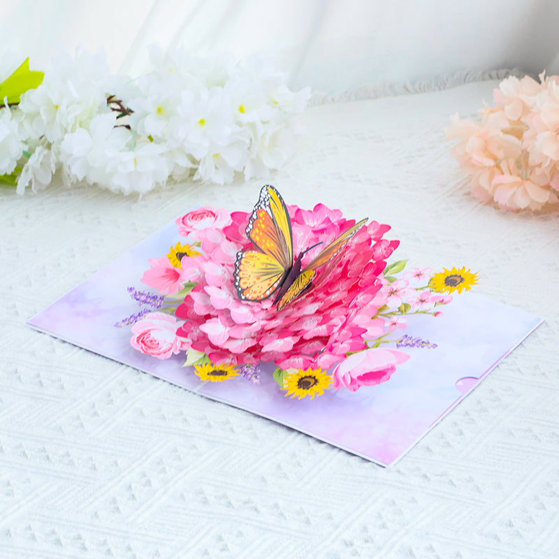 Butterfly Blossom Burst Carnation 3D Pop Up Greeting Card