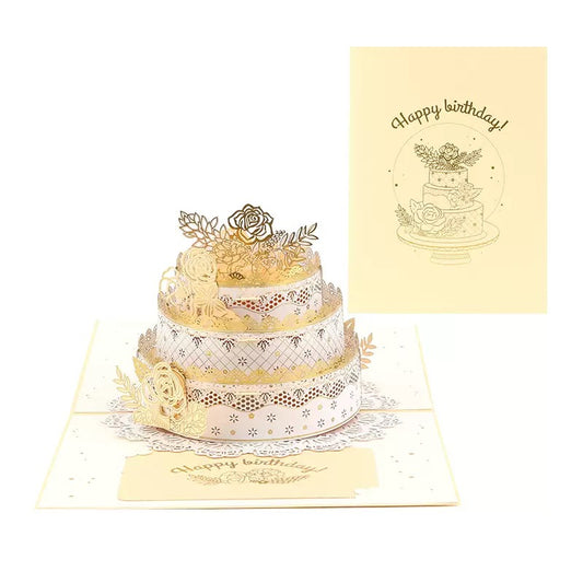 Gold Floral Cake Design Elegant 3D Pop Up Birthday Card