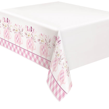 Pink Floral Elephant Plastic Table Cover, 54