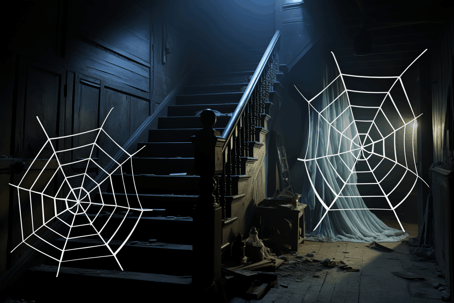 Pack of 2 Giant Spider Web Decoration (1.5m) - Spooky Halloween Party Prop for Indoor Outdoor Decor