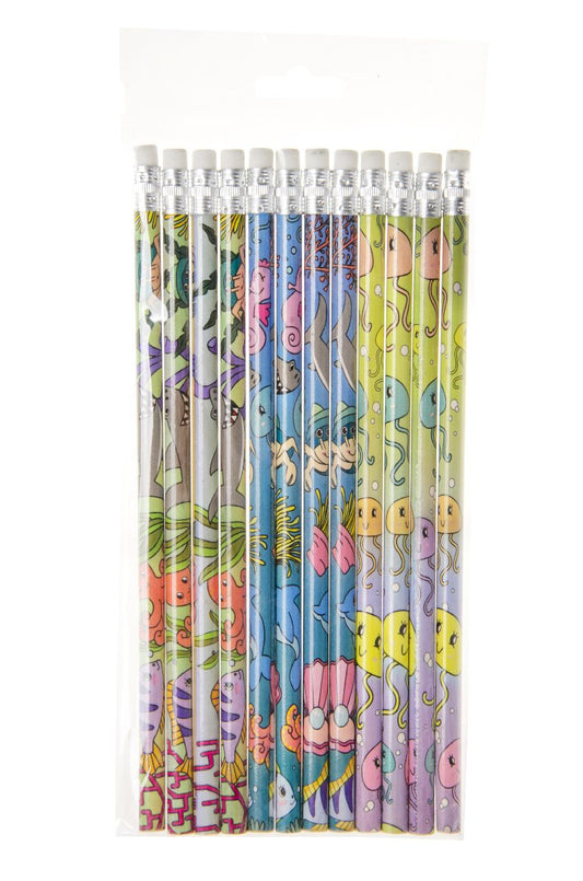 Pack of 12 Sea Animals Design Pencils with Eraser