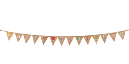 Happy Birthday Hessian Bunting 10m with 20 Pennants