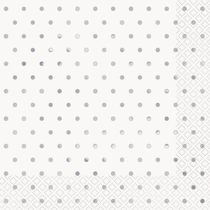 Pack of 16 Elegant Silver Foil Stamped Dots Luncheon Napkins