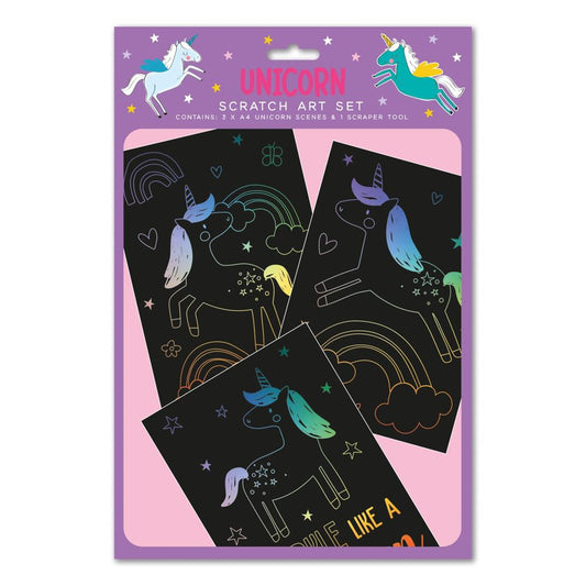 Pack of 3 A4 Unicorn Scene Scratch Art with Scraper Tool