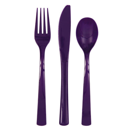 Pack of 18 Deep Purple Solid Assorted Plastic Cutlery