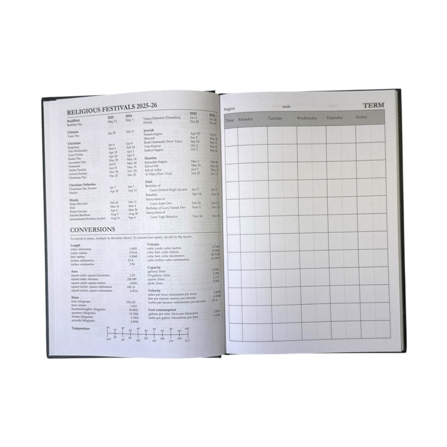 Janrax 2025-2026 A5 Week to View Black Academic Diary