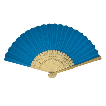 Blue Paper Foldable Hand Held Bamboo Wooden Fan by Parev