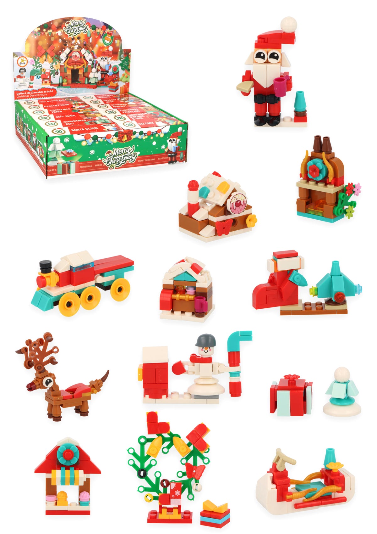 Pack of 12 Christmas Lego Block Kit - Construction Toys Stocking Fillers Party Bag