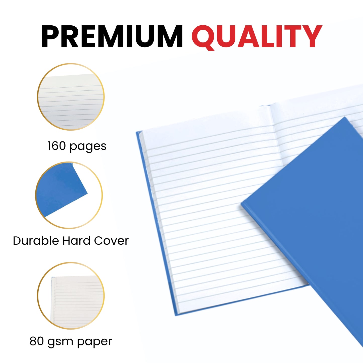 Pack of 10 A5 160 Pages 8mm Ruled Red Casebound Notebooks