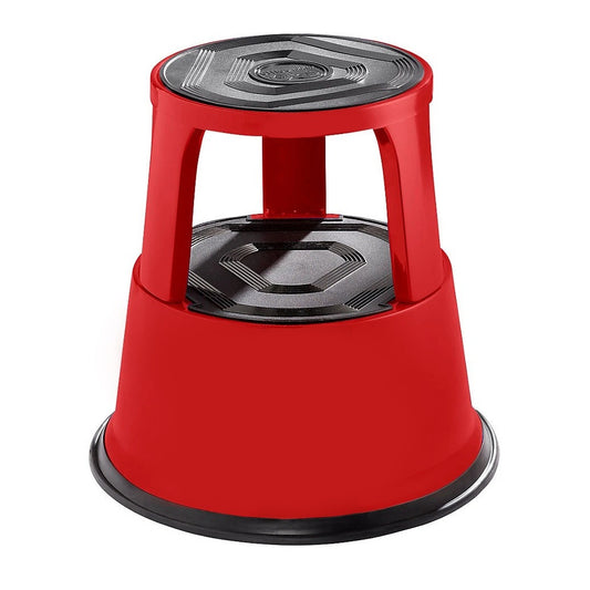 Red Metal Rolling Kick Step Stool with 150kg Capacity