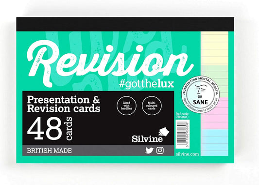 Pack of 48 Silvine Revision & Presentation Cards Ruled