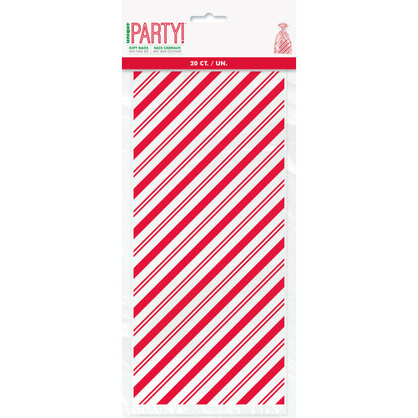 Red Stripes Snowman Cellophane Bags - 5\" X 11 Unique...