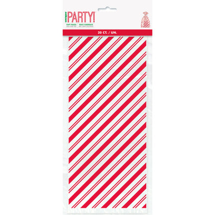 Pack of 20 Red Stripes Snowman Cellophane Bags, 5