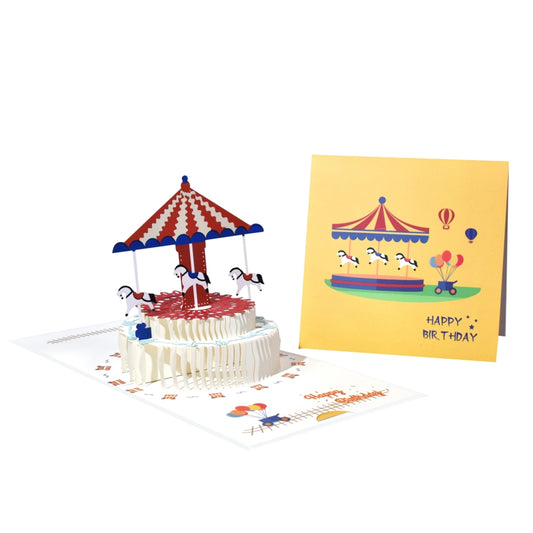 Carousel Spinning Cake Design 3D Pop Up Birthday Card