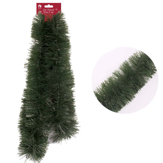 2m Christmas Fine Cut Tinsel - Matte Green