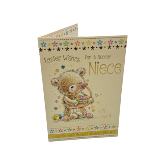 For A Special Niece Cute Teddy & Eggs Design Easter Card