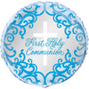 Fancy Blue Cross First Holy Communion Foil Balloon 18"