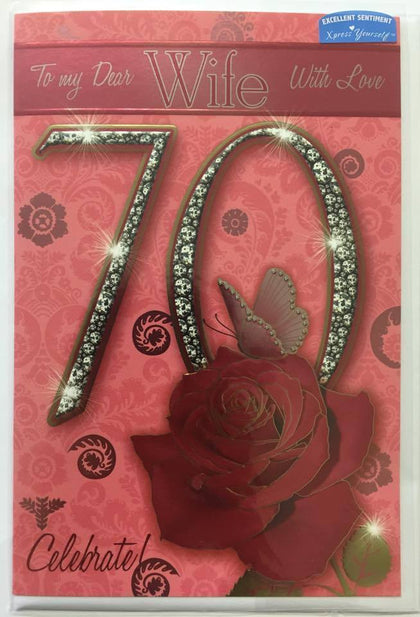 Wife With Love Age 70 Sentiment Style Birthday Card