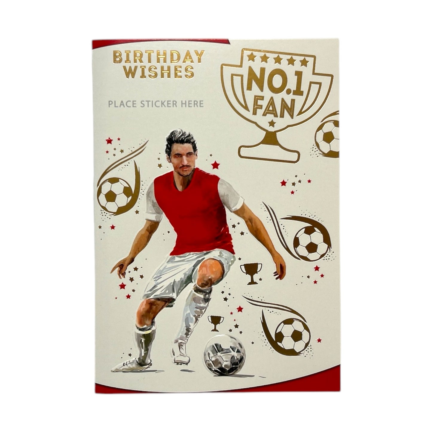 A Man In Red White Soccer Uniform Customized Male Birthday Card