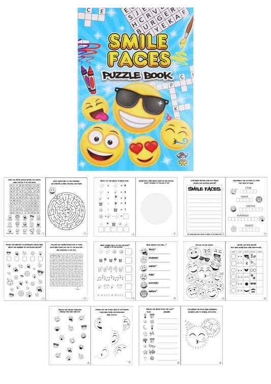 Pack of 48 Mini Yellow Smile Face Puzzle Books (10cm x 14.5cm)